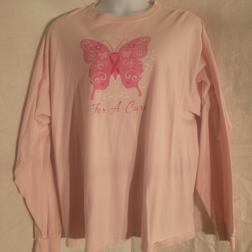 Gildan Pink Long Sleeve Tee with Butterfly Design